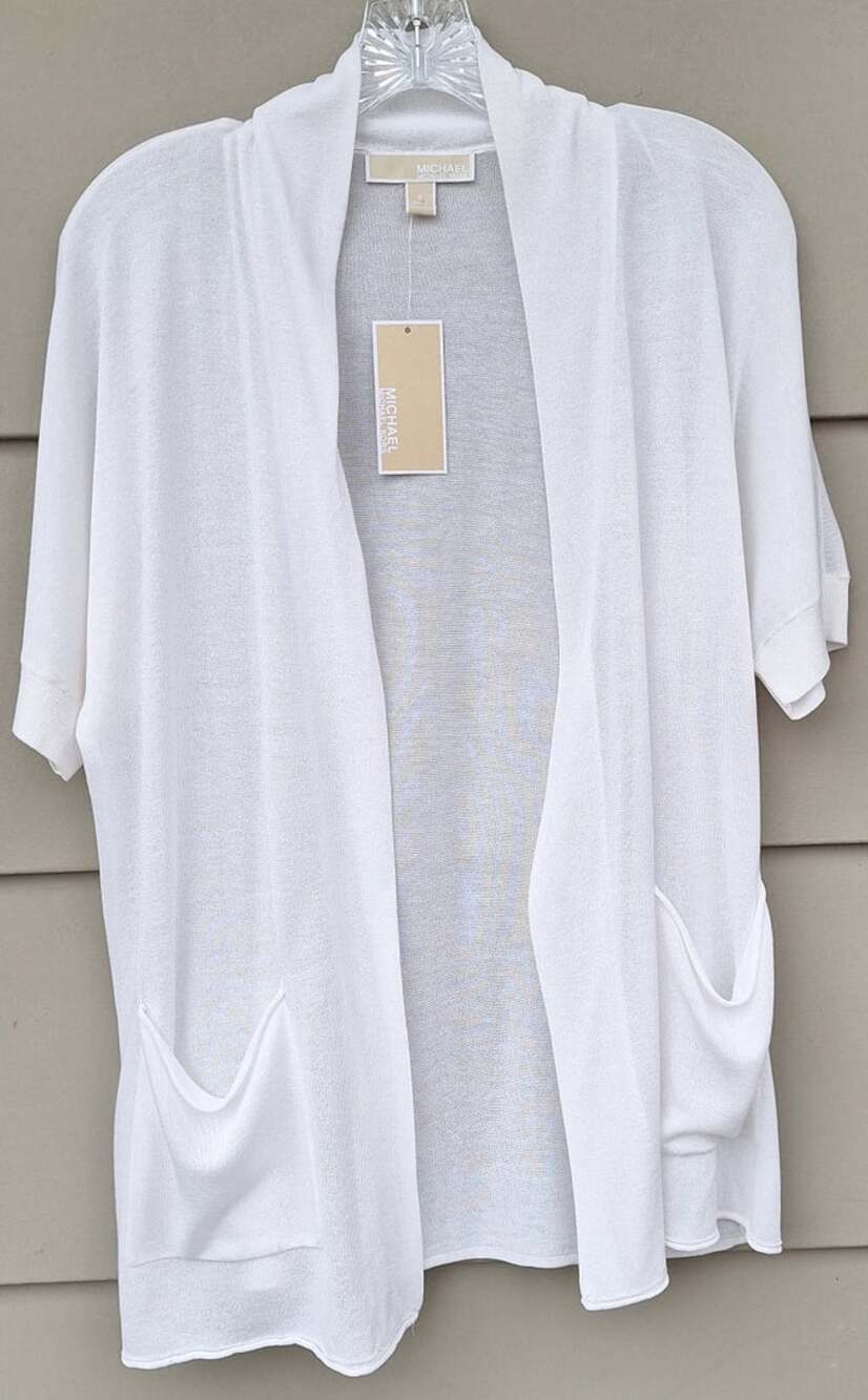Michael Michael Kors Basic Lightweight Open Short Sleeves Cardigan White S $110